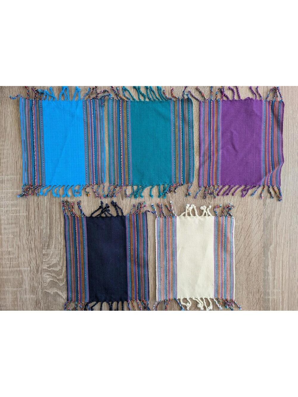 Handwoven Southwestern Aztec Style Mug Rug Coasters Set Of 5 Rainbow Colorful